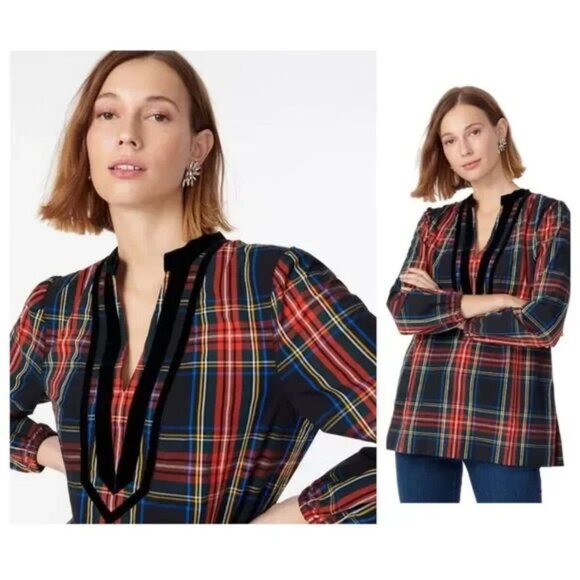J. Crew Stewart Tartan Plaid Tunic with Velvet Trim - Picture 1 of 10